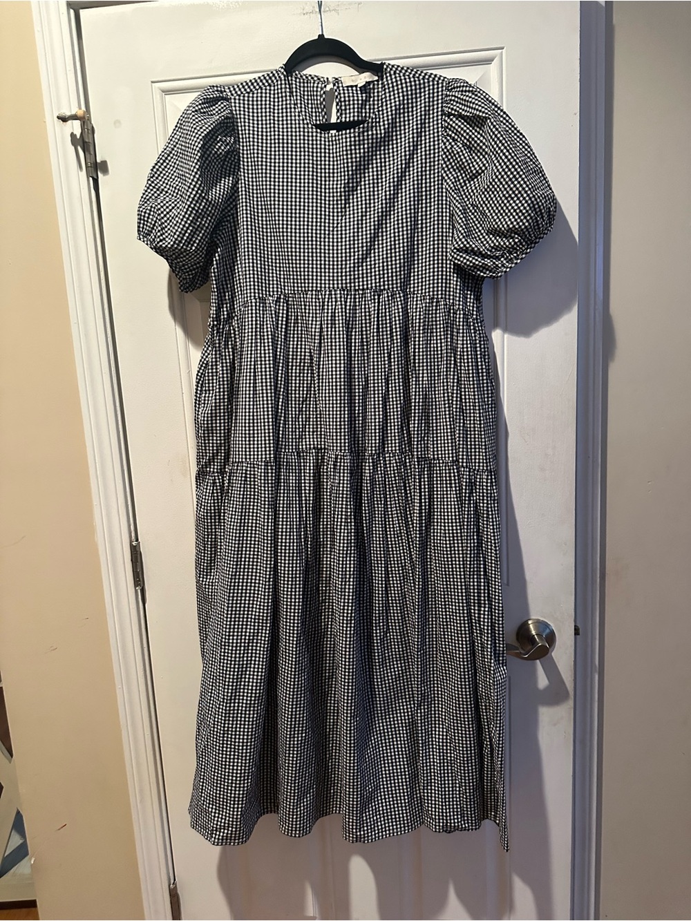 Anthropologie Eri + Ali Black & White Gingham Tiered Maxi Dress Puff Sleeves - Picture 2 of 11